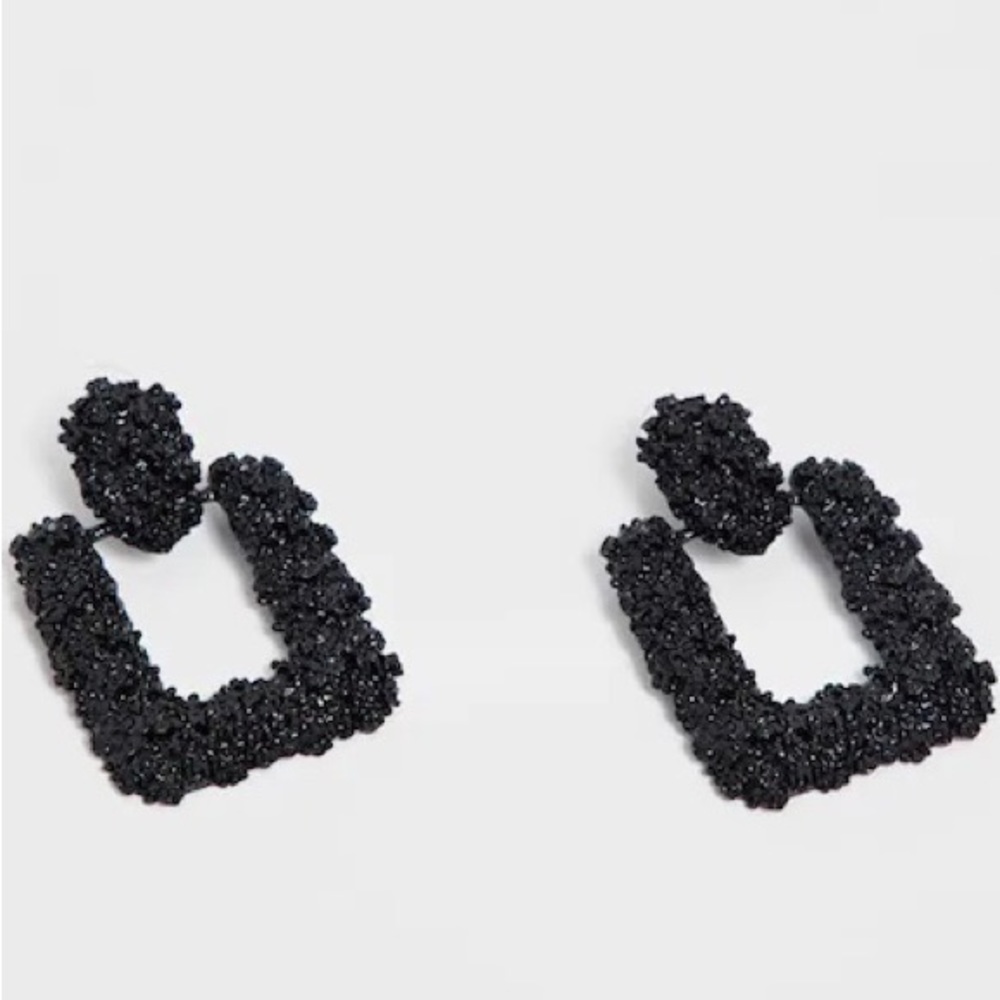 Black Textured Statement Earrings